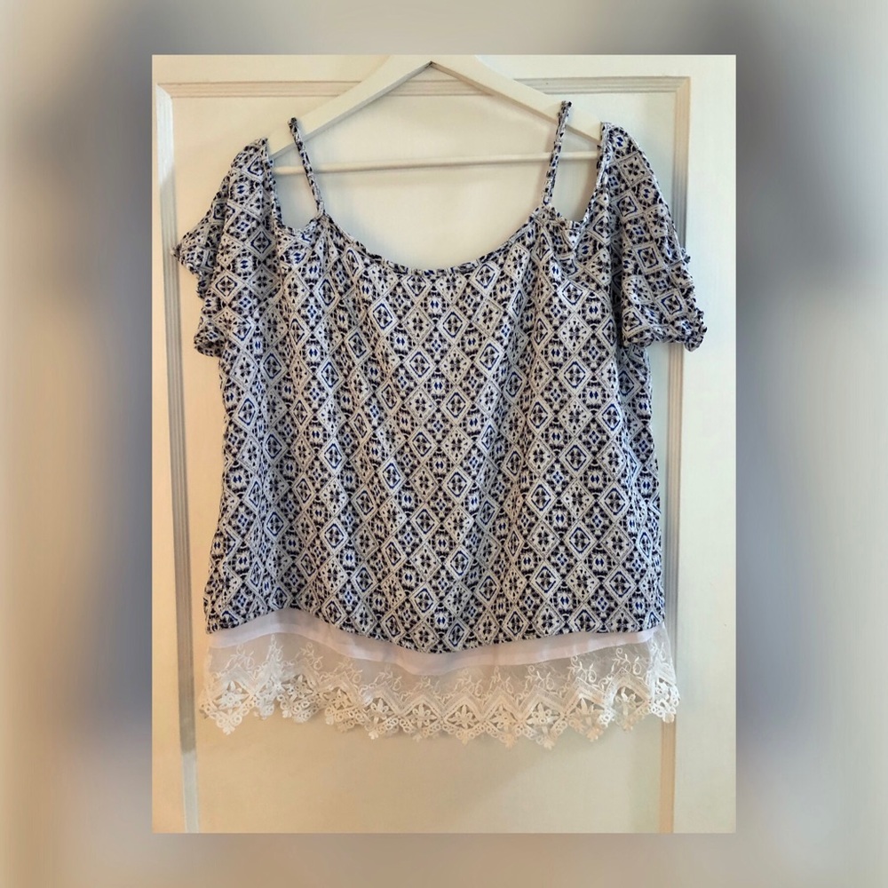 Skies Are Blue Blue and White Strap Blouse